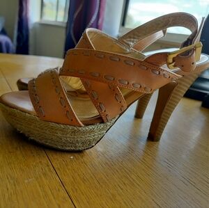 Ann Taylor LOFT Brown Leather Stitching Platform Heels Women's Size 6M